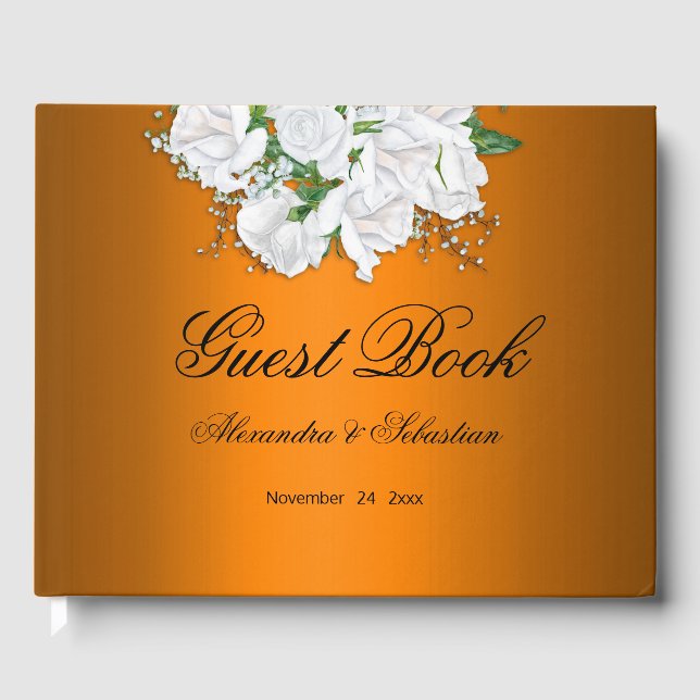 Libro De Visitas Boda Tangerine Elegant White Roses (Anverso)
