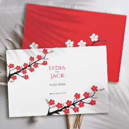 Libro De Visitas Boda Temático de la Flora de Cerezo Rojo