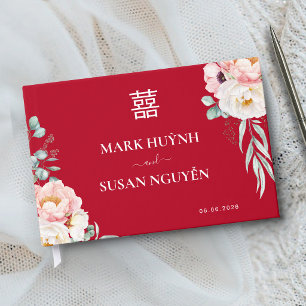 Libro De Visitas Boda Tradicional China Peonía (ROJO)