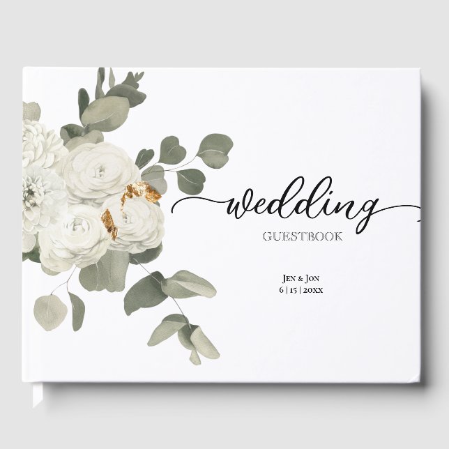 Libro De Visitas Boda tradicional de flores de rosa blanca (Anverso)