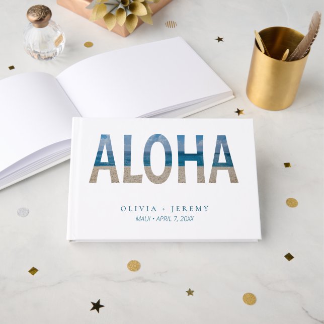 Libro De Visitas Boda Tropical Aloha Hawaii en Playa (Anverso Abierto)