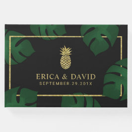 Libro De Visitas Boda tropical de piña dorada moderna