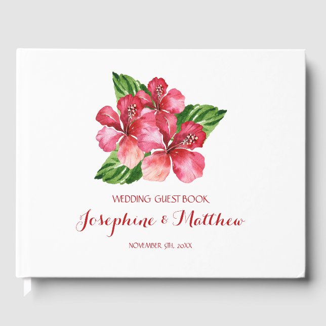 Libro De Visitas Boda tropical del Hibiscus Rojo (Anverso)