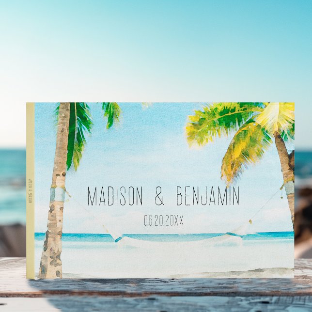 Libro De Visitas Boda Tropical Retro Palmeras Playa Océano Azul (Subido por el creador)
