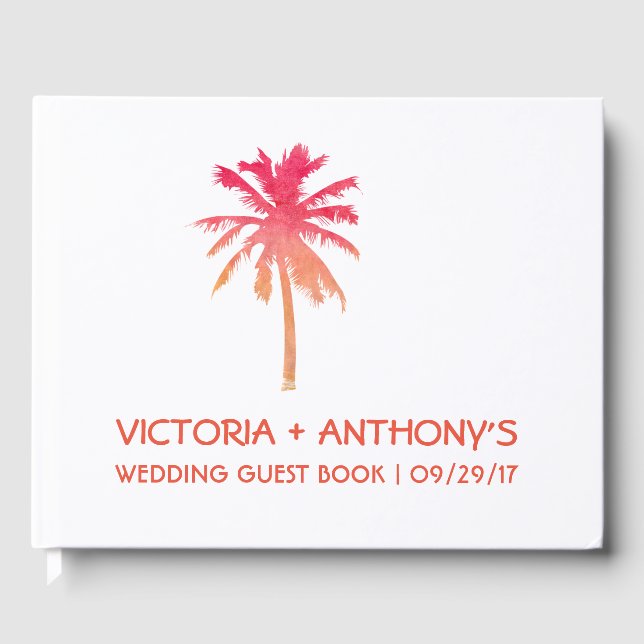 Libro De Visitas Boda Tropical Sunset Palm Tree Beach (Anverso)
