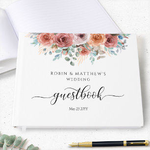 Libro De Visitas Boda u otro, floral etérea azul turquesa