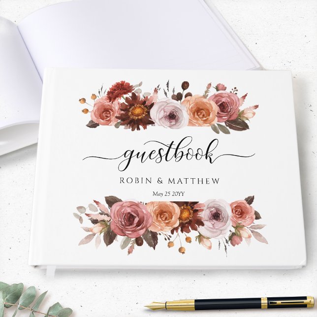 Libro De Visitas Boda u otro, Rubor Pink and Burgundy Floral (Subido por el creador)