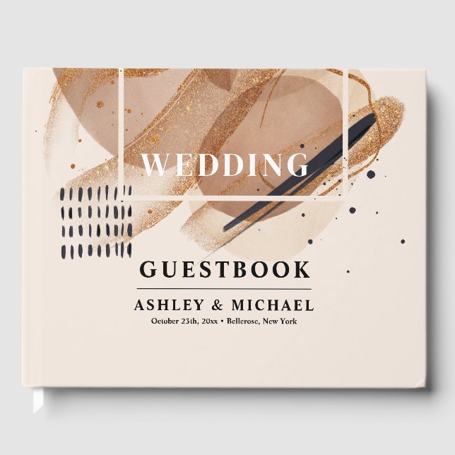 Libro De Visitas Boda único de purpurina de cobre marrón de Terraco (Anverso)