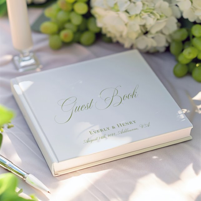 Libro De Visitas Boda verde azul claro y sabio de caligrafía (Calligraphy Light Blue & Sage Green Wedding Guest Book)