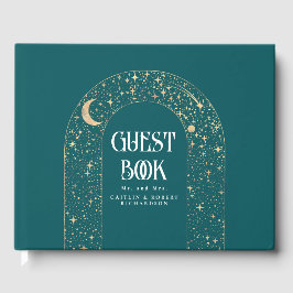 Libro De Visitas Boda Verde azulado Celestial de Night Sky Stars