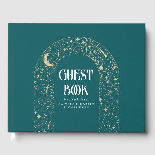 Libro De Visitas Boda Verde azulado Celestial de Night Sky Stars