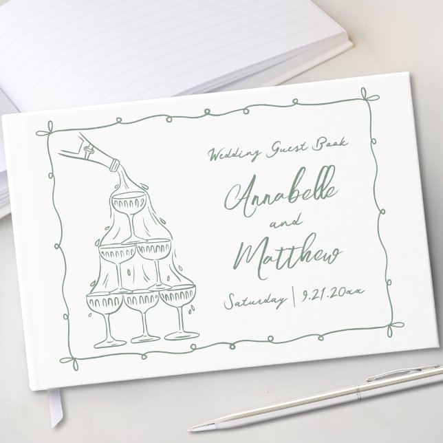 Libro De Visitas Boda Verde Caprichosa Dibujada a Mano (Whimsical Hand Drawn Green Wedding Guest Book)