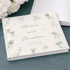 Libro De Visitas Boda Verde Caprichosa Dibujada a Mano con Fantasía