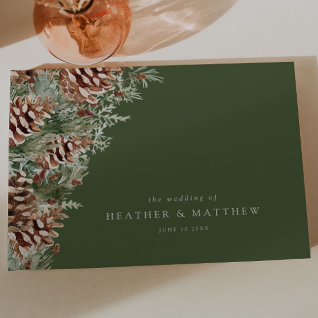 Libro De Visitas Boda Verde de Invierno (Green Seasonal Watercolor Pinecone Evergreen Wedding Guest Book by Painted Paperie
)