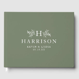 Libro De Visitas Boda verde de salvia en monograma ruso