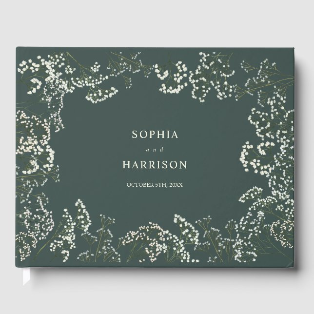 Libro De Visitas Boda verde del aliento del bebé rústico (Anverso)