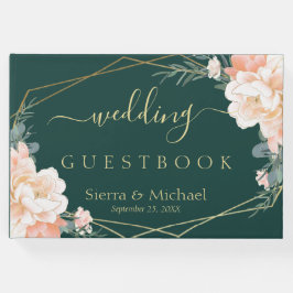 Libro De Visitas Boda verde esmeralda de oro de crema de maceta flo