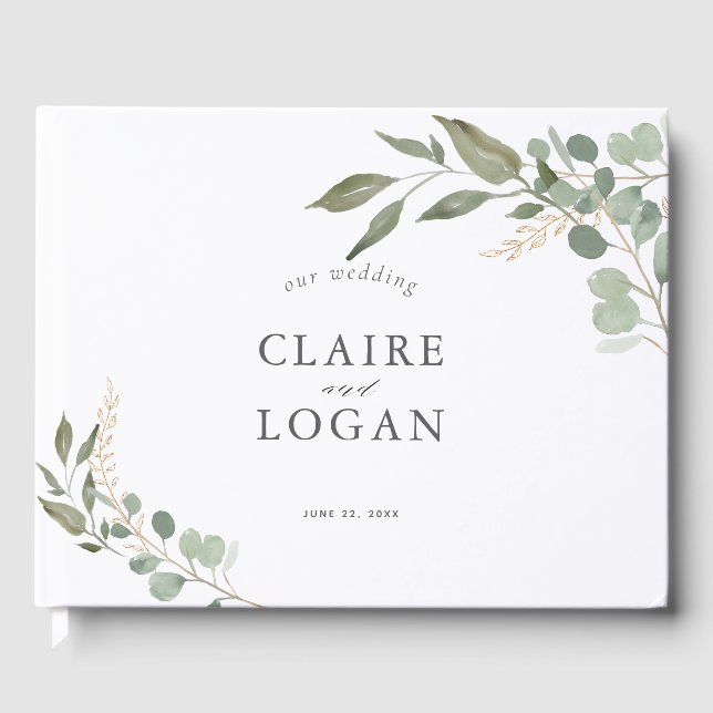 Libro De Visitas Boda Verde Eucalyptus Gold Sage (Anverso)