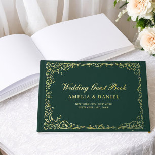 Libro De Visitas Boda verde floreciente victoriano de esmeralda ver