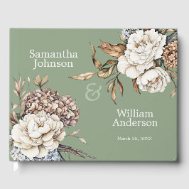Libro De Visitas Boda Verde Peony y Hydrangea Moderno