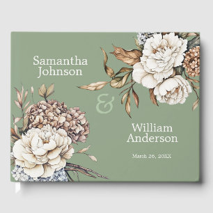 Libro De Visitas Boda Verde Peony y Hydrangea Moderno