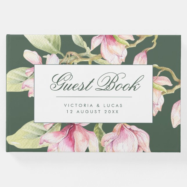 Libro De Visitas Boda verde rosa y sabio de época (Anverso)