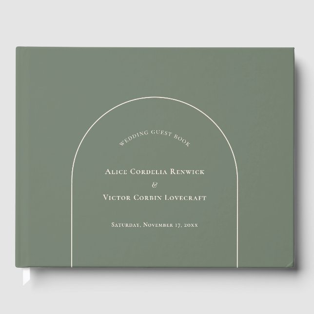 Libro De Visitas Boda Verde Sage del Boho Arch Simple (Anverso)