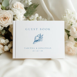 Libro De Visitas Boda Vintage Blue Seashell Beach