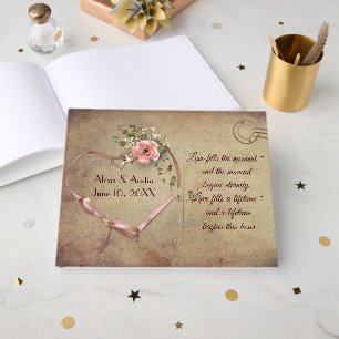 Libro De Visitas Boda Vintage Corazón y Rosas