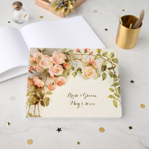 Libro De Visitas Boda Vintage Flor Antigua Rosa de Color Rosa