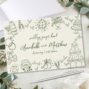 Libro De Visitas Boda Vintage Retro Dibujada a Mano