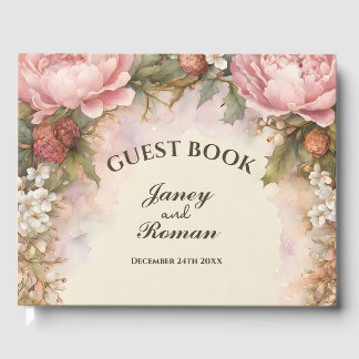 Libro De Visitas Boda vintage Rustic Pink Peonies
