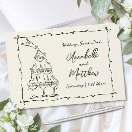 Libro De Visitas Boda Vintage Verde Dibujada a Mano
