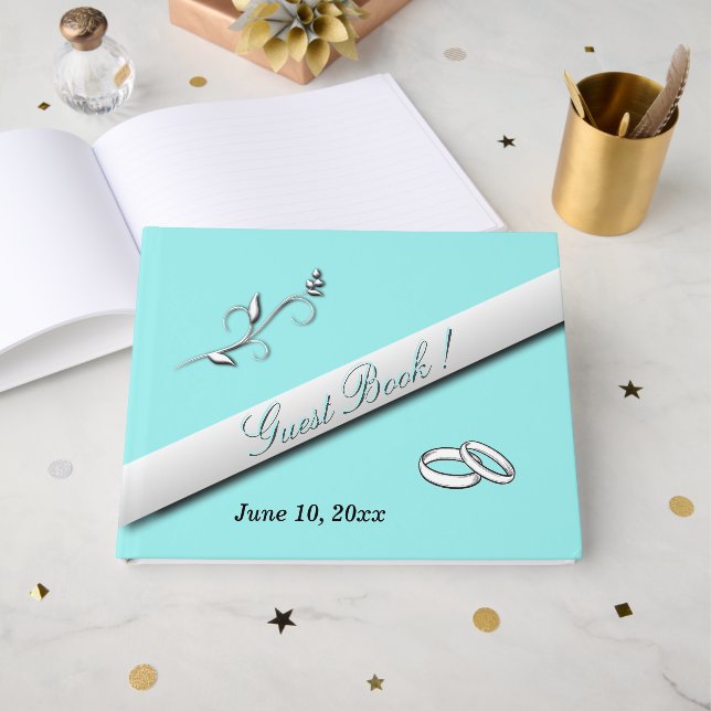 Libro De Visitas Bodas Bandas Boda Aqua  (Anverso Abierto)