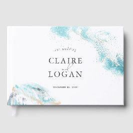 Libro De Visitas Bodas Costeras con Olas Azules Brillantes