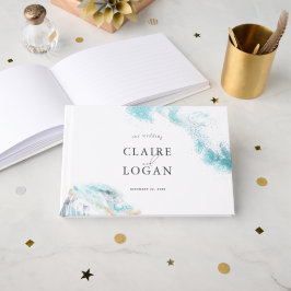 Libro De Visitas Bodas Costeras con Olas Azules Brillantes