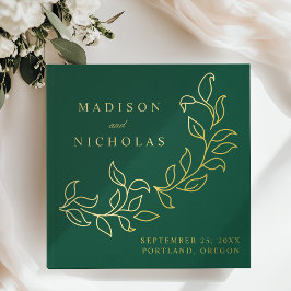 Libro De Visitas Bodas de Foto de Hojas de Oro y Verde en Cascada