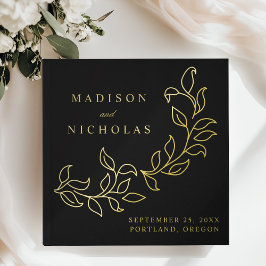 Libro De Visitas Bodas de Foto de Hojas de Pan de Oro Negro en Casc