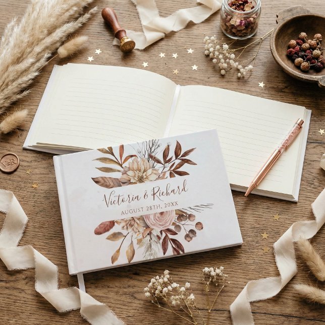 Libro De Visitas Bodas de otoño boho flores de terracota óxido (Subido por el creador)