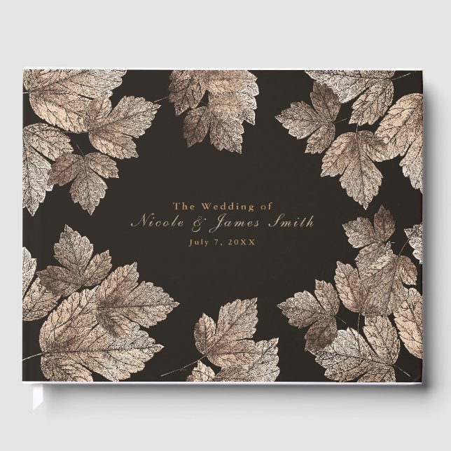Libro De Visitas Bodas de Otoño Rústicas con Hojas de Bronce y Marr (Anverso)