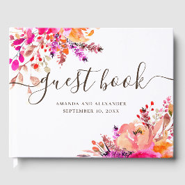 Libro De Visitas Bodas florales de color rosa y melocotón