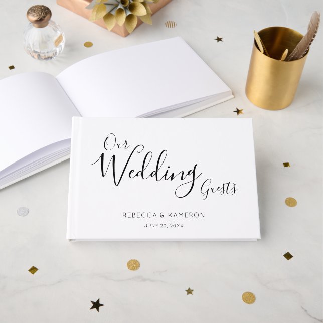 Libro De Visitas Bodas Huéspedes Simple y Elegante Caligrafía (Anverso Abierto)