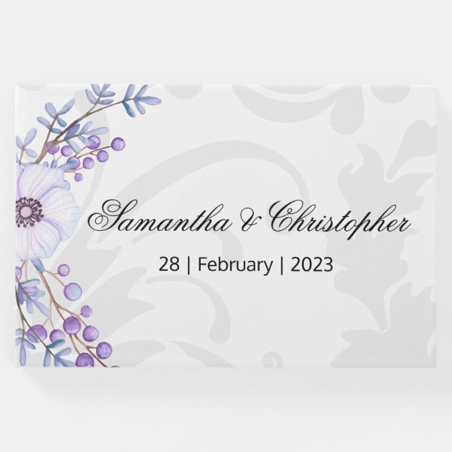 Libro De Visitas Bodas moradas y damasquinadas grises (Anverso)