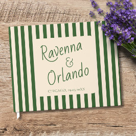 Libro De Visitas Bodas Retro Minimalistas con Rayas Verde Botella