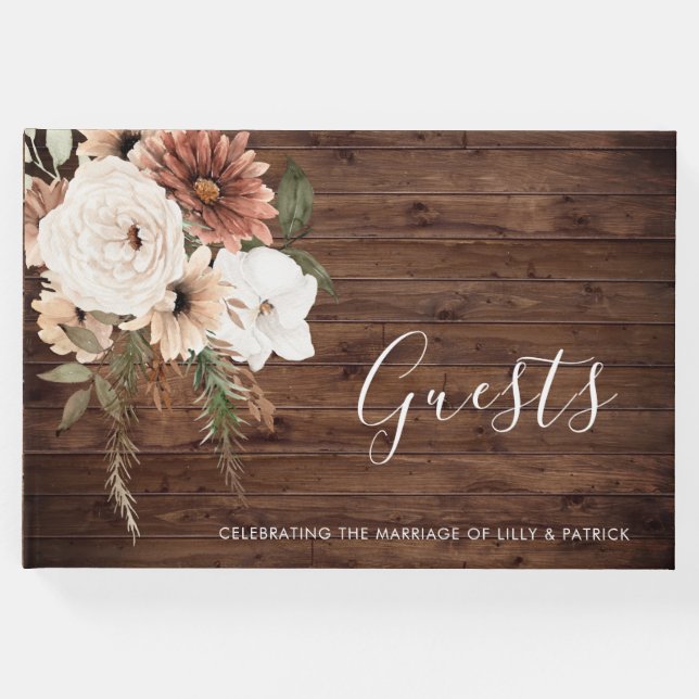 Libro De Visitas Bohemia Floral Terracotta Boda Rustic Wood (Anverso)