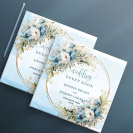 Libro De Visitas Bohemian Dusty Blue Floral Gold Glitter Wedding