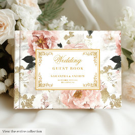 Libro De Visitas Bohemian Dusty Pink Gold Watercolor Guest Book