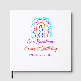 Libro De Visitas Boho Arcoiris, un niño de cumpleaños, retro brilla