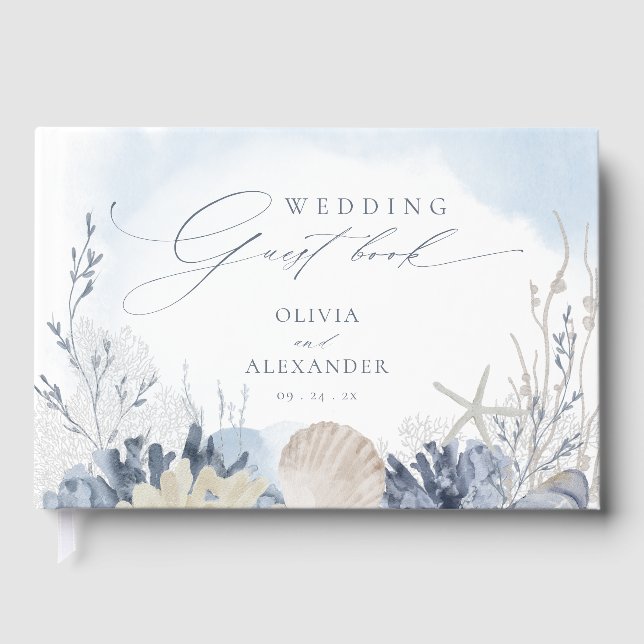 Libro De Visitas Boho Beach Elegant Romantic Blue Wedding (Anverso)