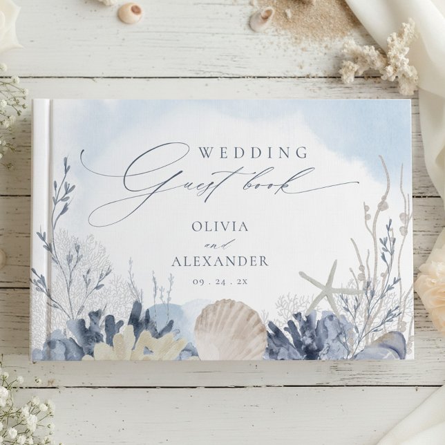 Libro De Visitas Boho Beach Elegant Romantic Blue Wedding (Subido por el creador)